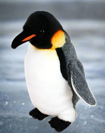 This beautiful 22cm plush toy is part of a collection designed & distributed by Antics of NZ. Featuring Native Birds, Reptiles & Marine Mammals of New Zealand with their authentic recorded sound to hear at the push of a button! Age 3+   Emperor Penguins are the world's tallest & heaviest penguins at 122cm and 45kgs! They live around the Antarctic. They rely on complex vocal calls for identification between parents and chicks. They can dive over 550 metres and hold their breath for 20mins.