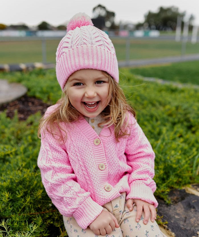 Cable Knit Cardigan - Pink